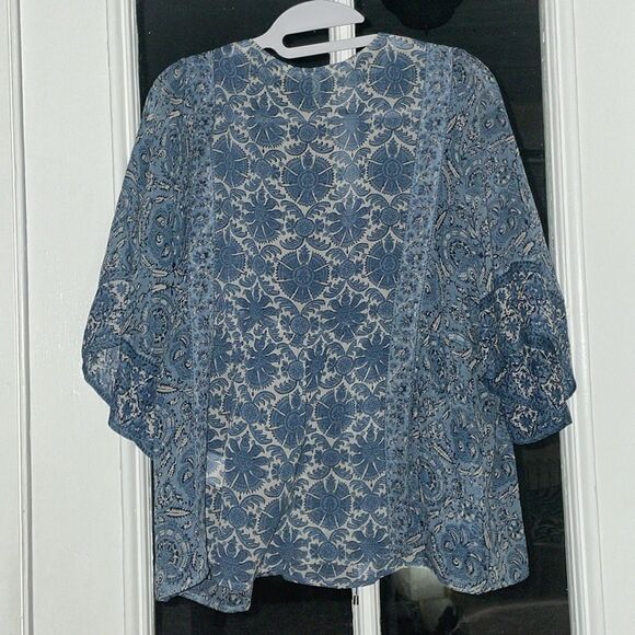 Joie flowy blue floral paisley sheer bohemian boho top blouse size small - Picture 2 of 7